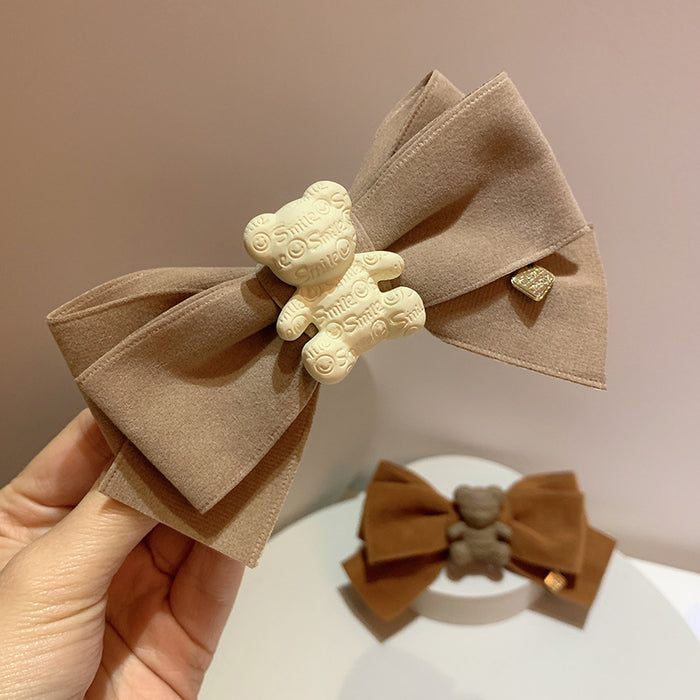 Wholesale Cute Letter Bear Suede Bow Hair Clip MOQ≥2 JDC-HC-Mer004