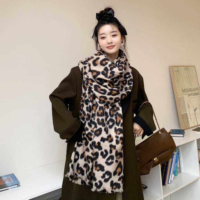 Wholesale Scarf Imitation Cashmere Winter Warm Leopard Thick Shawl JDC-SF-GSCM018