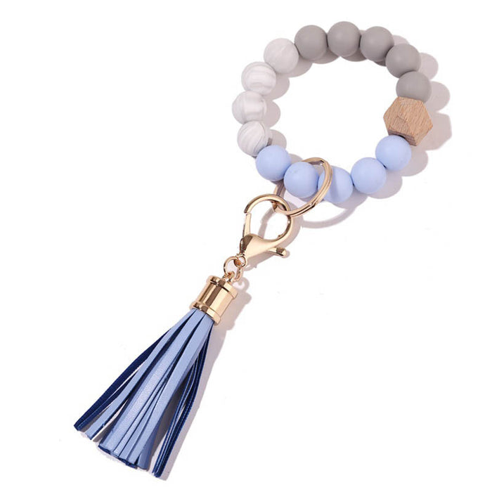 Jewelry WholesaleWholesale Silicone Bead Bracelet Wooden Bead Tassel Keychain JDC-KC-JinHan001 Keychains 金涵 %variant_option1% %variant_option2% %variant_option3%  Factory Price JoyasDeChina Joyas De China