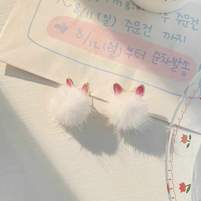 Wholesale Earring Alloy Cute Mink Fur Ball Cat Ear Stud Earrings JDC-ES-Baolai006