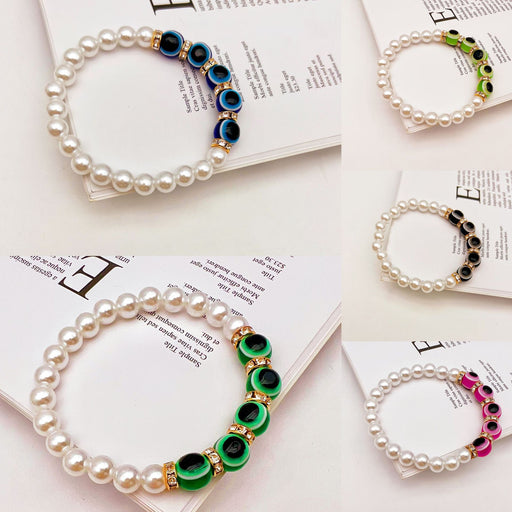 Jewelry WholesaleWholesale Retro Devil Eyes Blue Eyes Girlfriends Pearl Bracelet MOQ≥2 JDC-BT- QingH001 Bracelet 清和 %variant_option1% %variant_option2% %variant_option3%  Factory Price JoyasDeChina Joyas De China