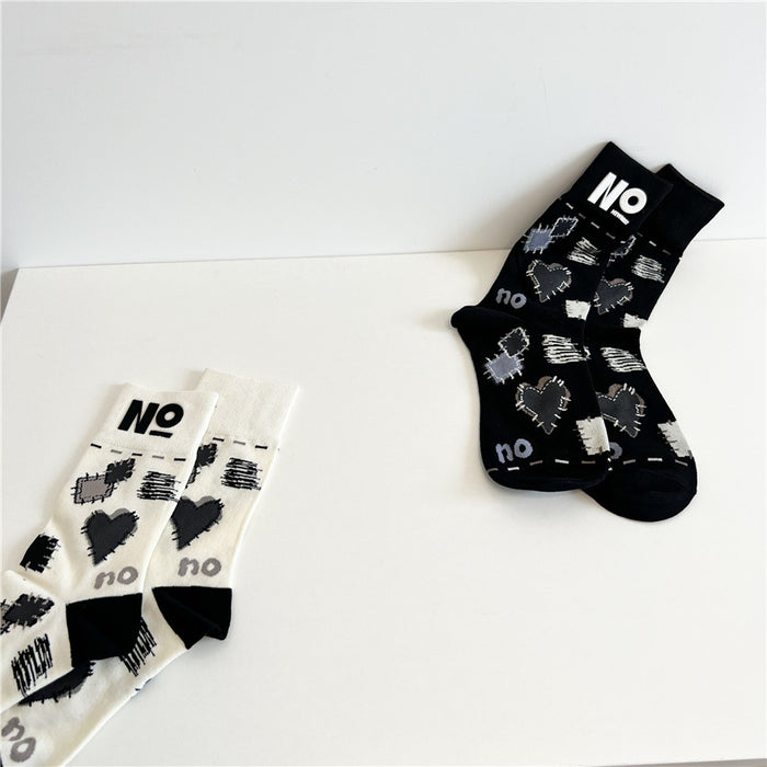 Wholesale Socks Cotton Black And White Irregular Shabby Style JDC-SK-XuXu004