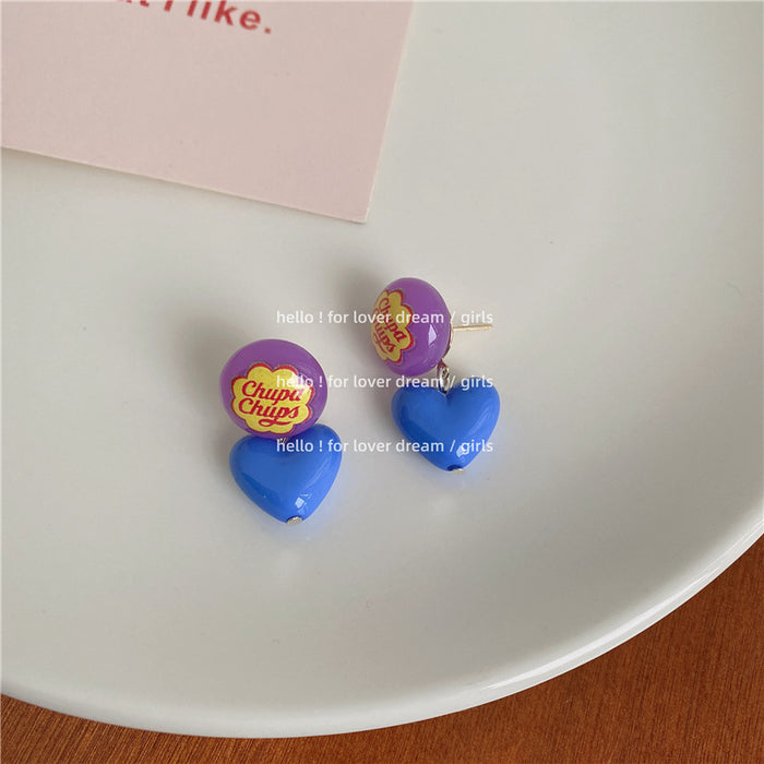 Wholesale candy color love earrings sweet and cute pink peach heart JDC-ES-Lfm015