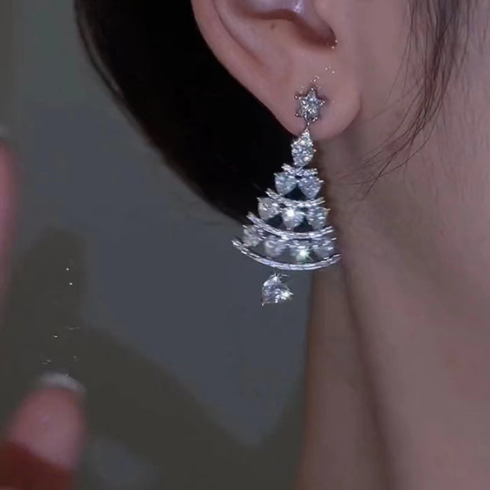 Wholesale Earrings Alloy Crystal Christmas Tree MOQ≥2 JDC-ES-QianZ002