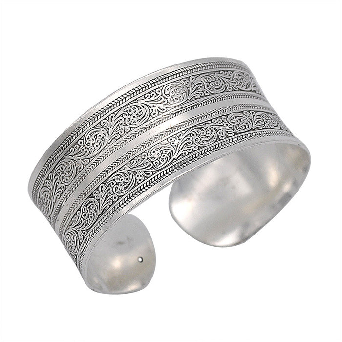 Wholesale Ancient Tibetan Silver Ornament Carved Opening Miao Silver Bracelet JDC-BT-YF007