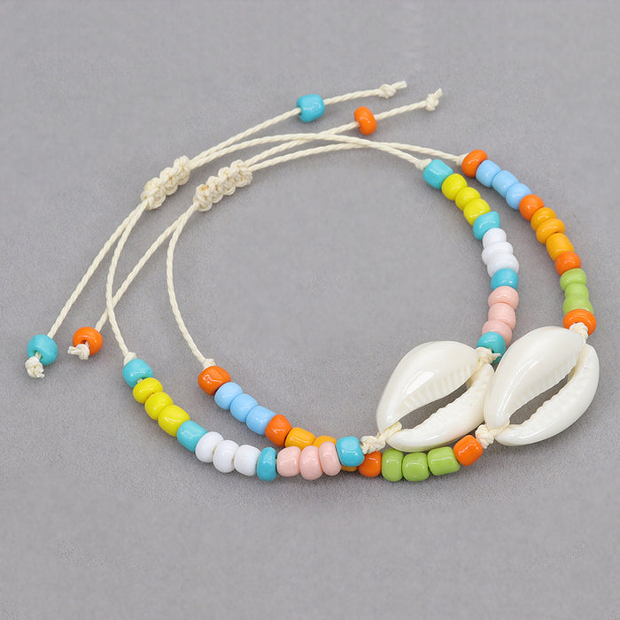 Jewelry WholesaleWholesale acrylic shell colored rice beads hand-woven bohemian anklets JDC-AS-Yiye001 Anklets 益烨 %variant_option1% %variant_option2% %variant_option3%  Factory Price JoyasDeChina Joyas De China