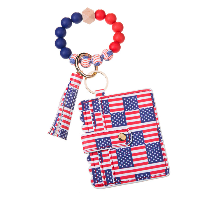 Wholesale 4th of July American Flag Independence Day Silicone Beaded Wristlet Keychain JDC-KC-YLY001