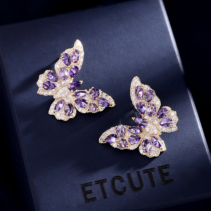 Jewelry WholesaleWholesale color zircon 925 silver needle stereo butterfly stud earrings JDC-ES-LYu001 Earrings 米萌 %variant_option1% %variant_option2% %variant_option3%  Factory Price JoyasDeChina Joyas De China