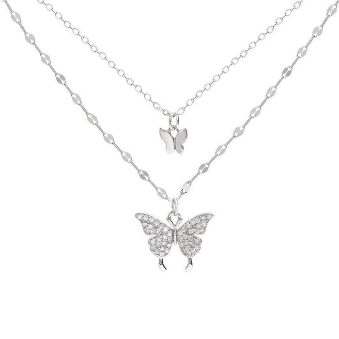 Jewelry WholesaleWholesale Double Layer Butterfly Flash Diamond Necklace JDC-NE-cy059 necklaces 纯影 %variant_option1% %variant_option2% %variant_option3%  Factory Price JoyasDeChina Joyas De China