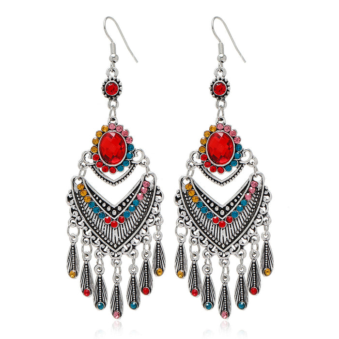 Jewelry WholesaleWholesale Ethnic Feng Rhinestone Tassel Metal Earrings JDC-ES-LY016 Earrings 乐钰 %variant_option1% %variant_option2% %variant_option3%  Factory Price JoyasDeChina Joyas De China