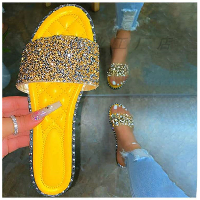 Wholesale large size cool shoes summer one word rhinestone sandals fashion women's shoes JDC-SD-ZuiM006