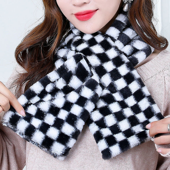 Wholesale Black and White Check Plush Scarf JDC-SF-Zibao001