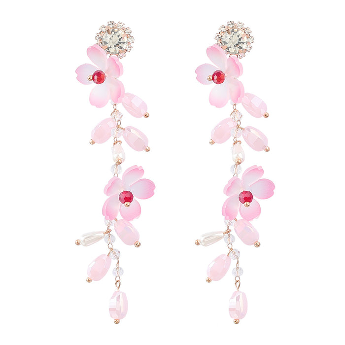 Wholesale Multilayer Resin Floral Imitation Pearl Long Earrings JDC-ES-JL1012