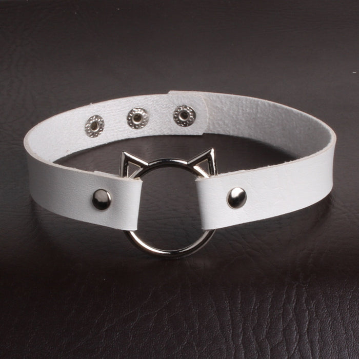 Wholesale trend cute cat head pu leather collar MOQ≥2 JDC-NE-HJ002