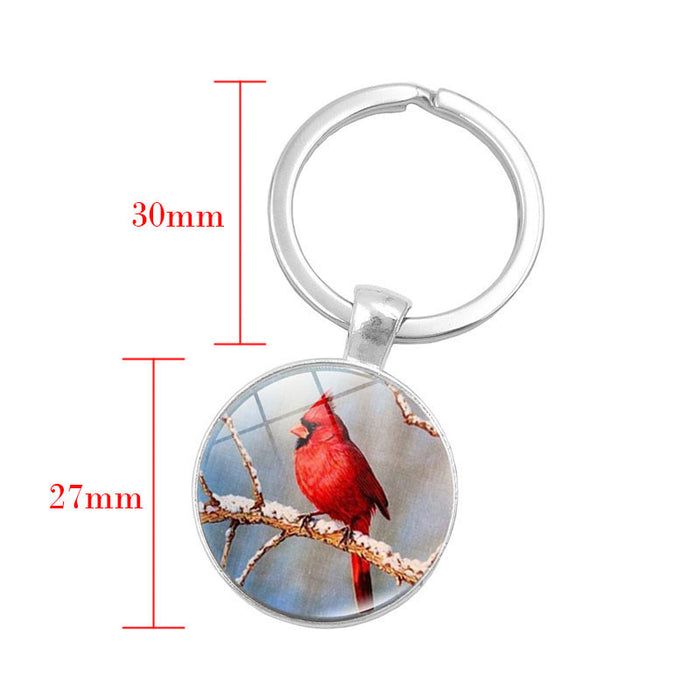 Wholesale Keychains Alloy Glass Piece Cardinal Bird Time Gem JDC-KC-HengX010