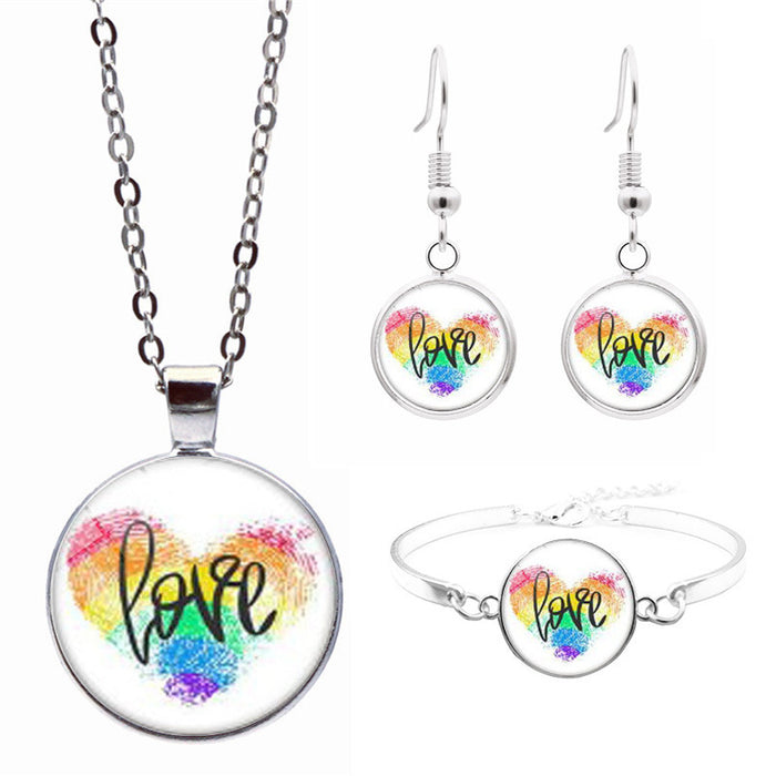 Wholesale LGBT Rainbow Flag Pride Day Necklace Bracelet Stud Earrings Set JDC-NE-JiaYun006