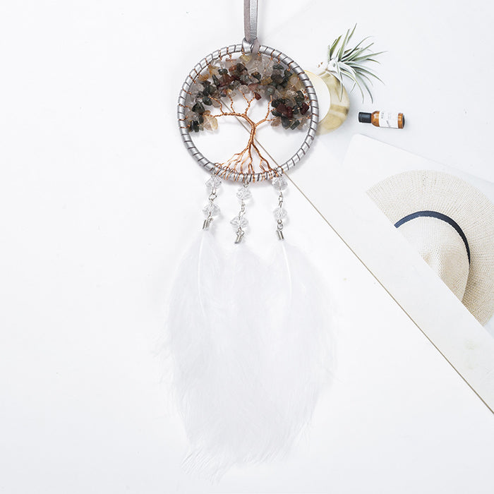 Jewelry WholesaleWholesale Tree of Life Feather Crystal Gravel Iron Ring Car Hanging Dreamcatcher MOQ≥2 JDC-DC-MGu020 Dreamcatcher 梦罟 %variant_option1% %variant_option2% %variant_option3%  Factory Price JoyasDeChina Joyas De China