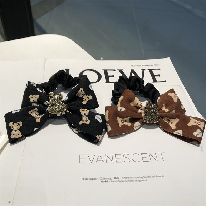 Wholesale Hair Scrunchies Fabric Bunny Bear Print Bow MOQ≥2 JDC-HS-Ruichong001