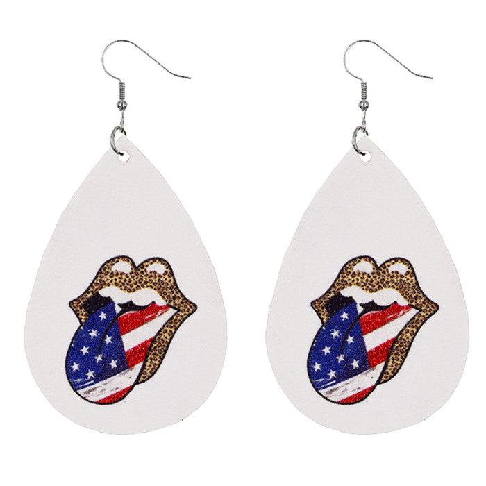 Wholesale 4th of July American Flag Leather Earrings Pentagram Independence Day Double Sided Print JDC-ES-Chengy020