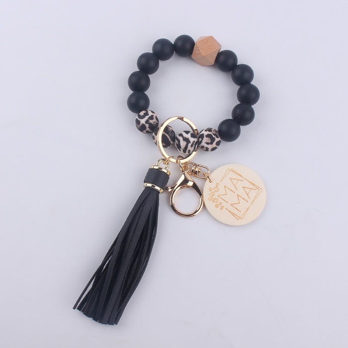 Wholesale MAMA Leopard Print Silicone Beaded Wrist Keychain JDC-KC-GuangTian002