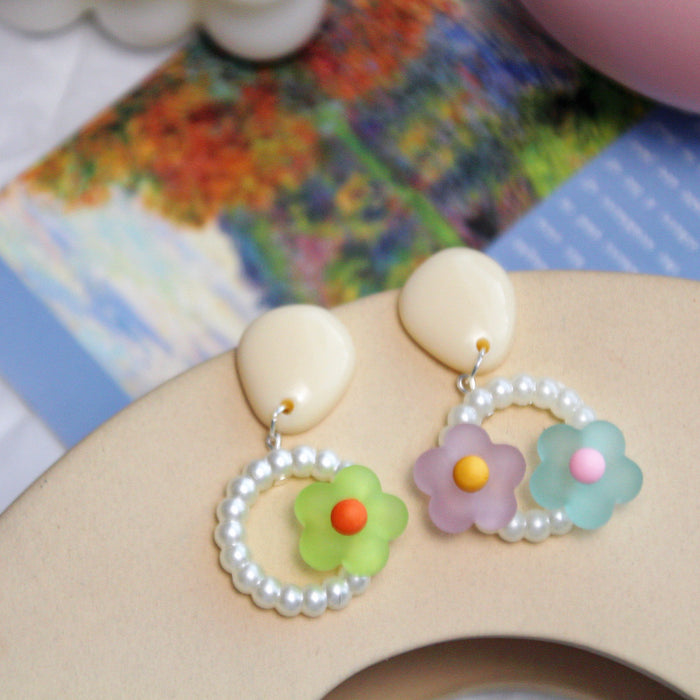 Wholesale 925 Silver Needle Flower Pearl Resin Earrings JDC-ES-XNWE014