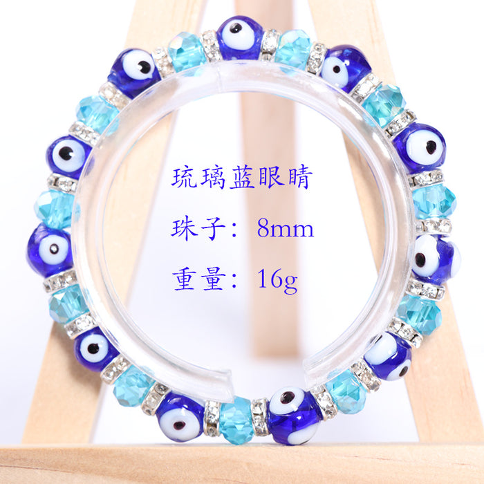 Wholesale Bracelet Vintage Glazed Blue Eyes Palm Pendant Crystal Bracelet MOQ≥2 JDC-BT-HuoM001