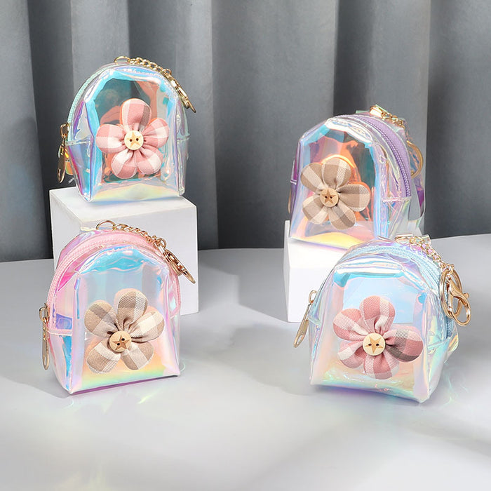 Wholesale keychain wallets laser bow pvc transparent coin purse keychain JDC-KC-Huofan012