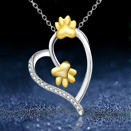 Jewelry WholesaleWholesale Color Separation Gold Plated Heart Shaped Diamond Dog Paw Print Necklace JDC-NE-XunO015 Necklaces 循欧 %variant_option1% %variant_option2% %variant_option3%  Factory Price JoyasDeChina Joyas De China