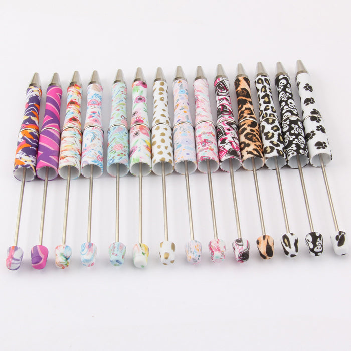 Wholesale Ballpoint Pen Plastic Printed Flower Bead Pen Turning JDC-BP-HongD017