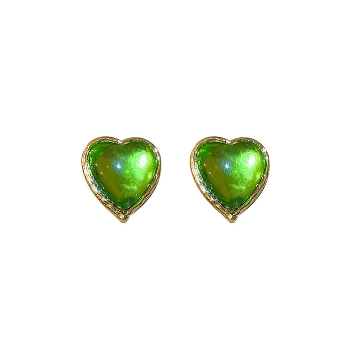 Wholesale Silver Pin Vintage Green Love Heart Earrings JDC-ES-Fengm046