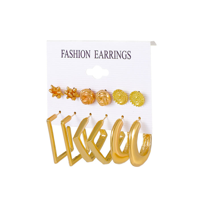 Wholesale Earrings Alloy Geometric Twist Simple C Type Pearl 6 Pairs Set JDC-ES-A547