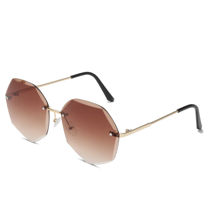 Wholesale Gradient Metallic Color Marine Frameless Cut Edge Polygonal Sunglasses JDC-SG-BoL008