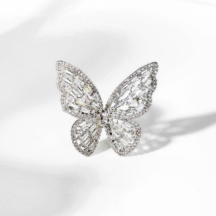 Wholesale Openwork Zircon Butterfly Open Ring JDC-RS-ChenR054