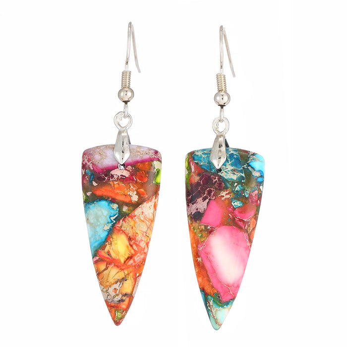 Wholesale Bohemian Resort Style Colorful Geometric Shaped Stone Earrings MOQ≥3 JDC-ES-QiuX009