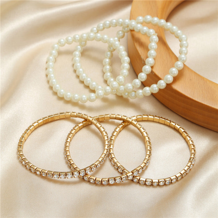 Wholesale Irregular Exaggerated Pearl Bracelets 6 Sets Gold JDC-BT-ZhuJ012