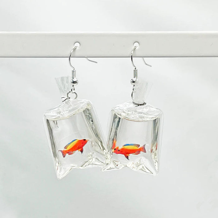 Wholesale Tropical Fish Water Bag Resin Earrings MOQ≥2 JDC-ES-Caitao018