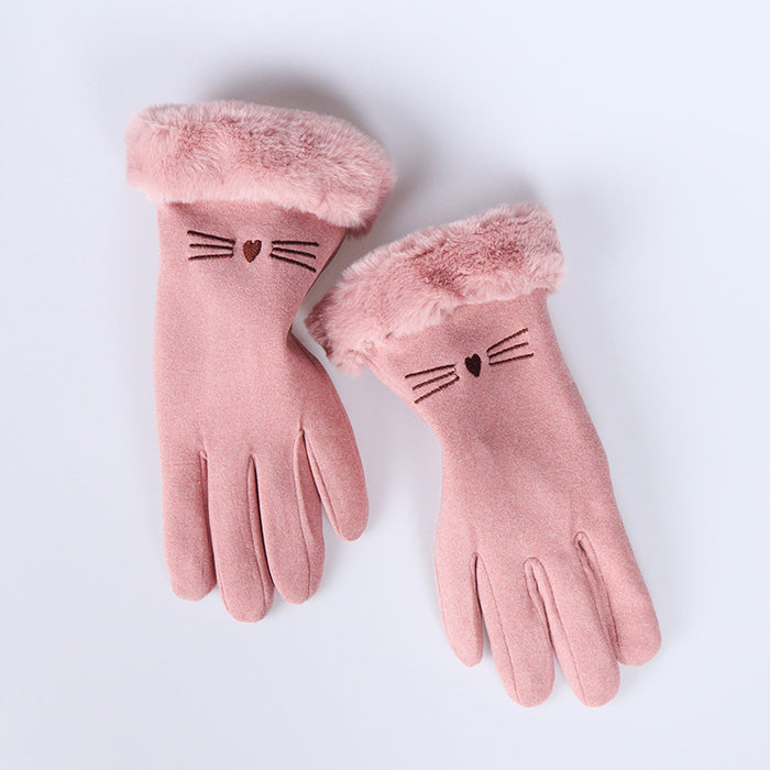 Wholesale Gloves De Velvet Cute Cat Face Outdoor Touch Screen MOQ≥2 JDC-GS-QiF005