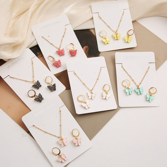 Wholesale Color Acrylic Butterfly Necklace Set Retro Simple JDC-NE-F076