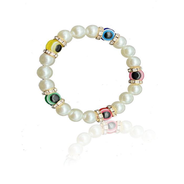 Wholesale Volcanic Stone Stretch Bracelet Devil's Eye Colorful Pearl Bracelet MOQ≥2 JDC-BT- QingH003