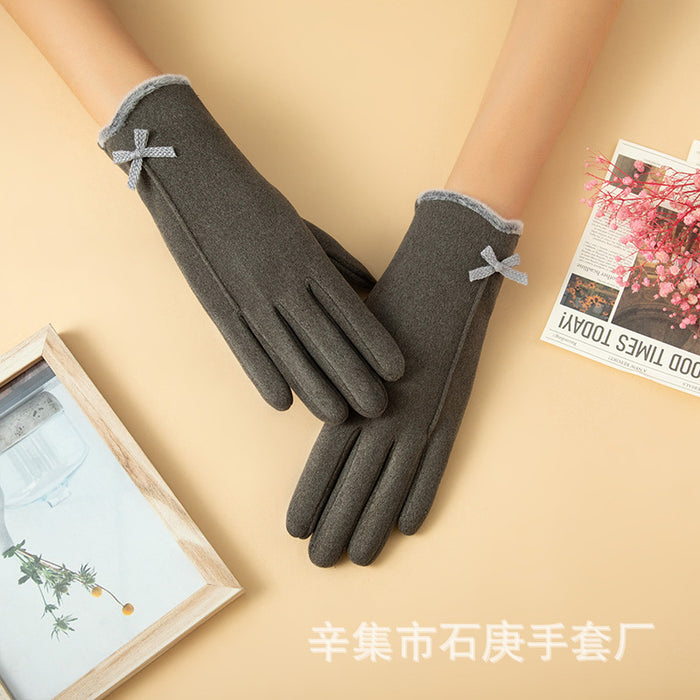 Wholesale Gloves Rabbit Velvet Autumn Winter Warm Ladies Touch Screen Cute Bow MOQ≥2 JDC-GS-ShiG002