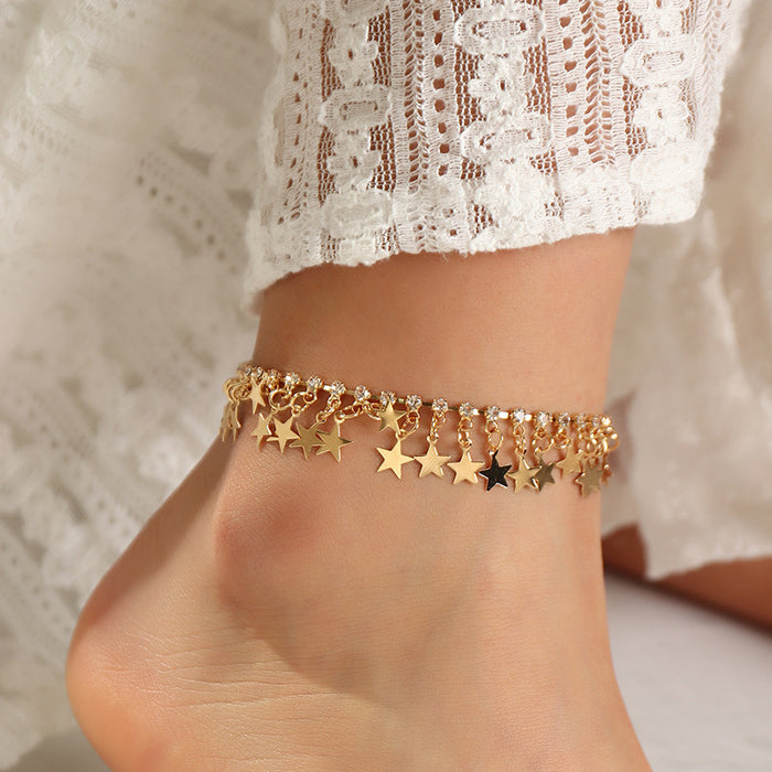 Jewelry WholesaleWholesale five-pointed star-encrusted diamond anklets JDC-AS-NZ006 Anklets 奈珠 %variant_option1% %variant_option2% %variant_option3%  Factory Price JoyasDeChina Joyas De China