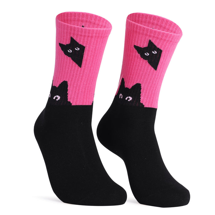 Wholesale socks combed cotton mid tube socks black cat JDC-SK-DFF009