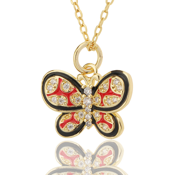 Wholesale Jewelry Drop Oil Painted Butterfly Pendant Necklace JDC-NE-HX021