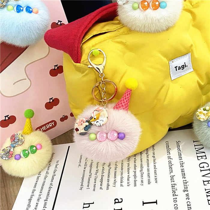 Wholesale Keychains High Quality Imitation Mink Hair Cute Stupid Ice Cream JDC-KC-KaiY007