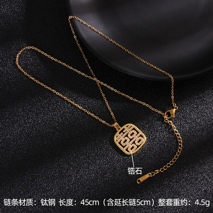 Jewelry WholesaleWholesale Octagon Gold Plated Zircon Titanium Steel Dreamcatcher Necklace JDC-NE-RongS008 Necklaces 荣硕 %variant_option1% %variant_option2% %variant_option3%  Factory Price JoyasDeChina Joyas De China