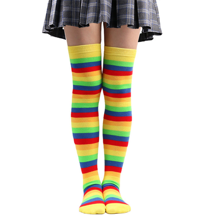 Wholesale Socks Polyester Rainbow Stripe Over-the-Knee Socks MOQ≥3 JDC-SK-XQ003