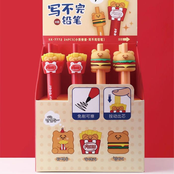 Wholesale Cartoon Plastic Silicone Burger Fries Shape Eternal Pencil 24pcs/set JDC-PC-WMD001