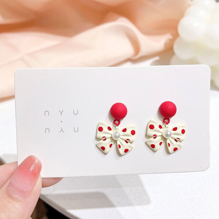 Wholesale Girly Heart Dot Red Bow Stud Earrings JDC-ES-shuangx006