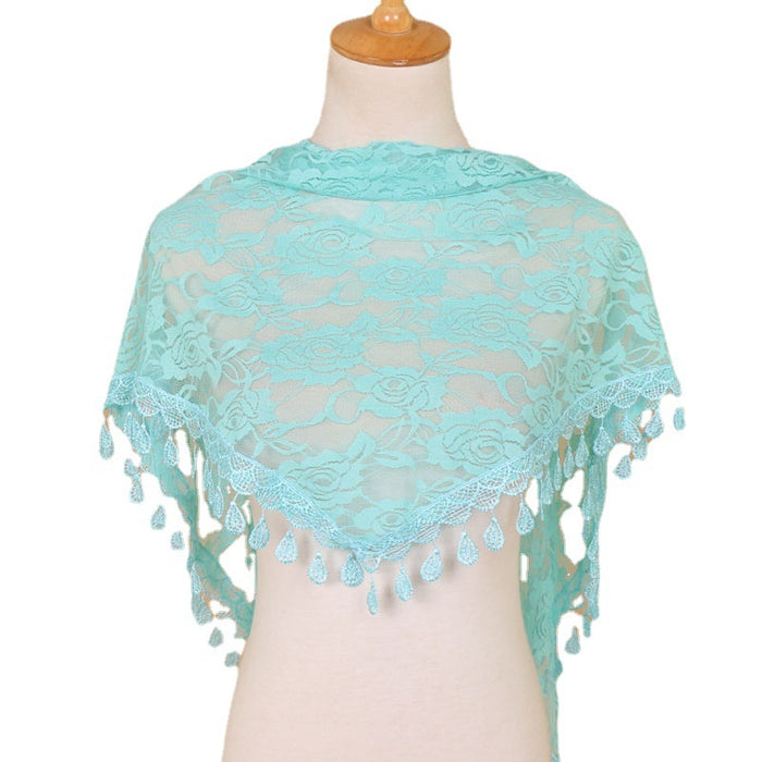 Wholesale Nylon Lace Triangular Scarf Rose Flower Tassel Triangle Scarf JDC-SF-WenJ002