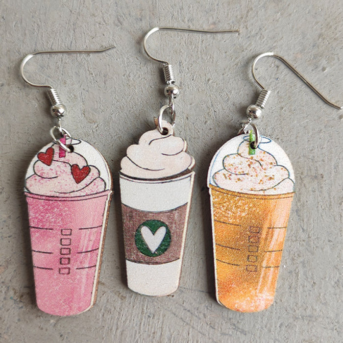 Wholesale wood earrings drink ice cream love earrings  MOQ≥3 JDC-ES-heyi016